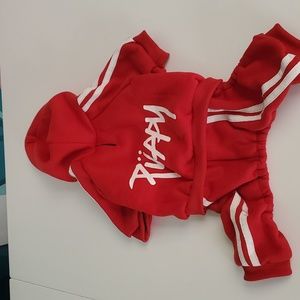 Frisco Puppy Red White Stripe Dog Tracksuit with Hoodie Medium One Piece